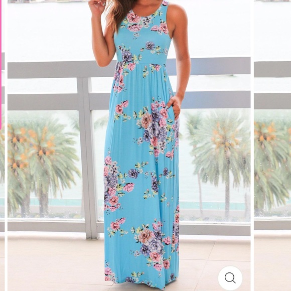 Beeson River Dresses | Beeson River Sky Blue Floral Maxi Dress | Color: Blue/Pink | Size: S | 2chance_Shop's Closet